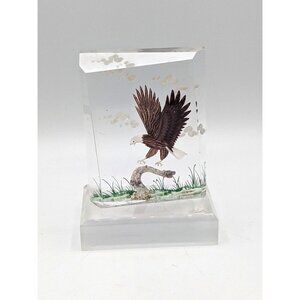 Wald Reverse Painted Lucite Bald Eagle Bird Sculpture Paperweight Signed 5.5"